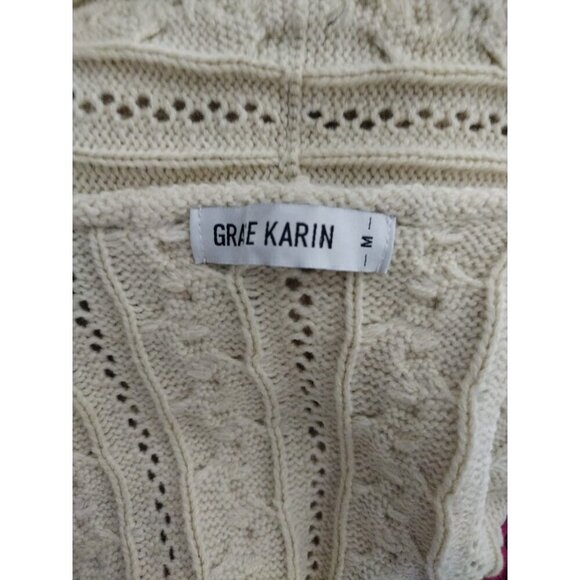 Grace Karin Women's Beige Cable Knit Cardigan Sweater with Pockets, Size M - Picture 3 of 8